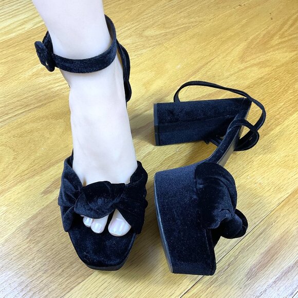 ASOS Sandal Platform Velvet Black with Cross Ankle Strap High Heel (9) - Picture 1 of 9